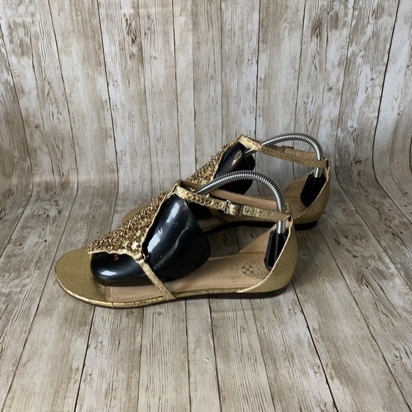 Vince Camuto Valeen Women's Gold Jeweled Thong Ankle Strap Size 9m Sandals - Picture 6 of 12